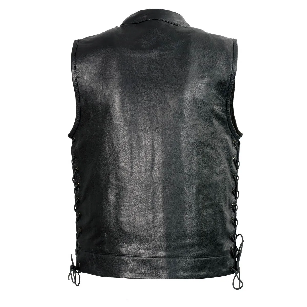 Club Vest CVM3712 Men’s Black Side Lace Leather Vest with Seamless Back Design