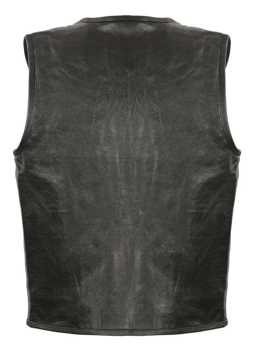 Club Vest CVM3740 Men’s Black Seamless Front and Back Design Leather Vest