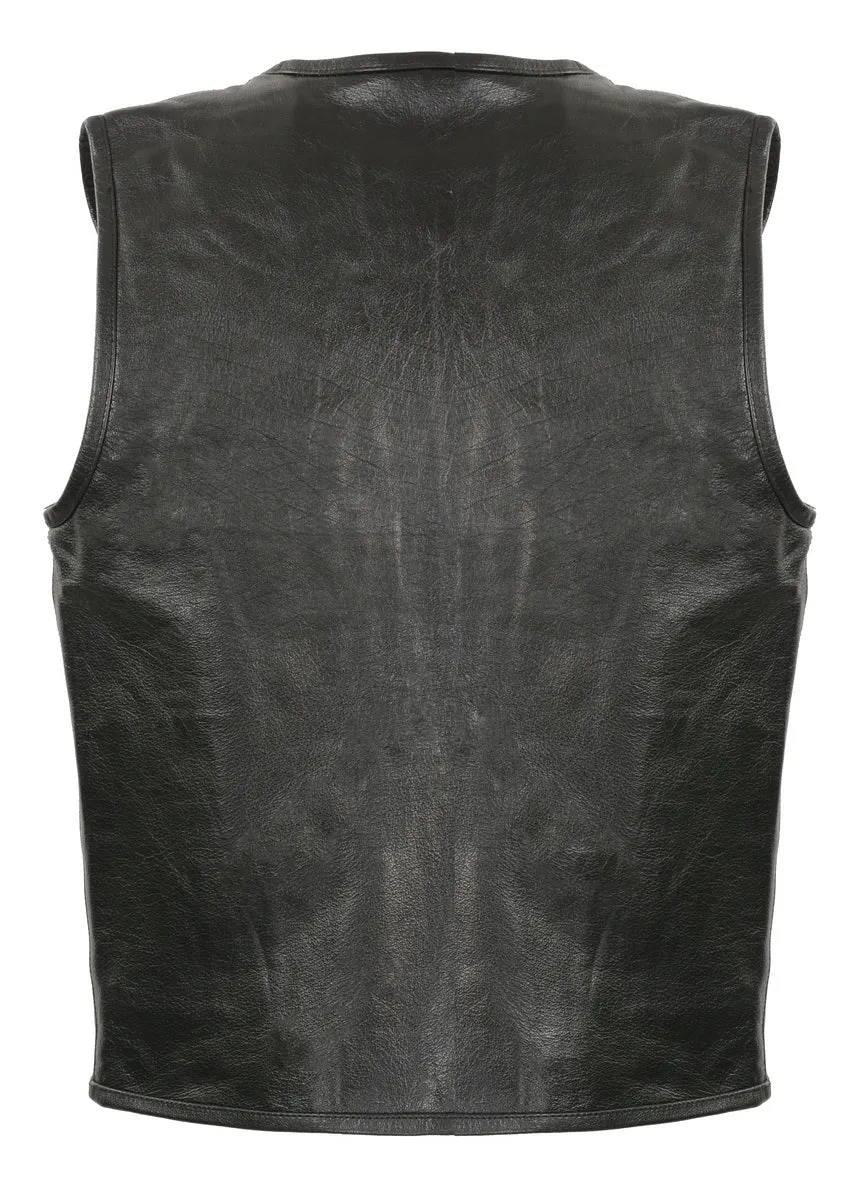 Club Vest CVM3740 Men’s Black Seamless Front and Back Design Leather Vest