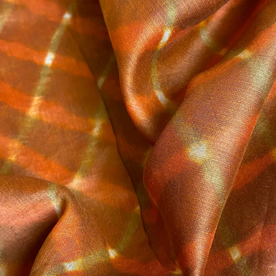 Copper/Olive Wavy Stripes   Diamonds Silk/Cotton Shibori from India By the Yard  #TK-54