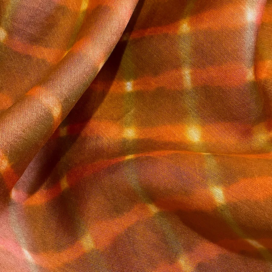 Copper/Olive Wavy Stripes   Diamonds Silk/Cotton Shibori from India By the Yard  #TK-54