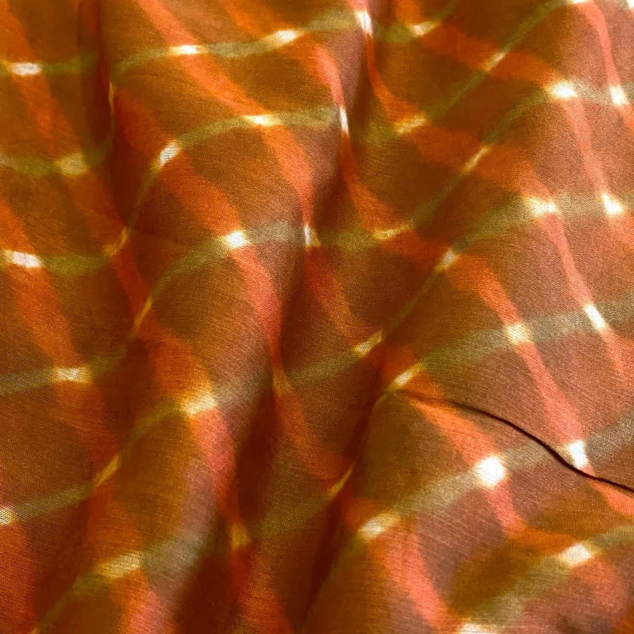 Copper/Olive Wavy Stripes   Diamonds Silk/Cotton Shibori from India By the Yard  #TK-54