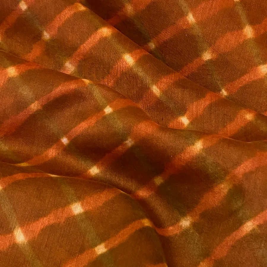 Copper/Olive Wavy Stripes   Diamonds Silk/Cotton Shibori from India By the Yard  #TK-54