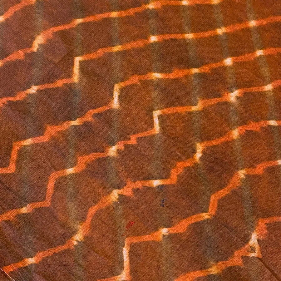 Copper/Olive Wavy Stripes   Diamonds Silk/Cotton Shibori from India By the Yard  #TK-54