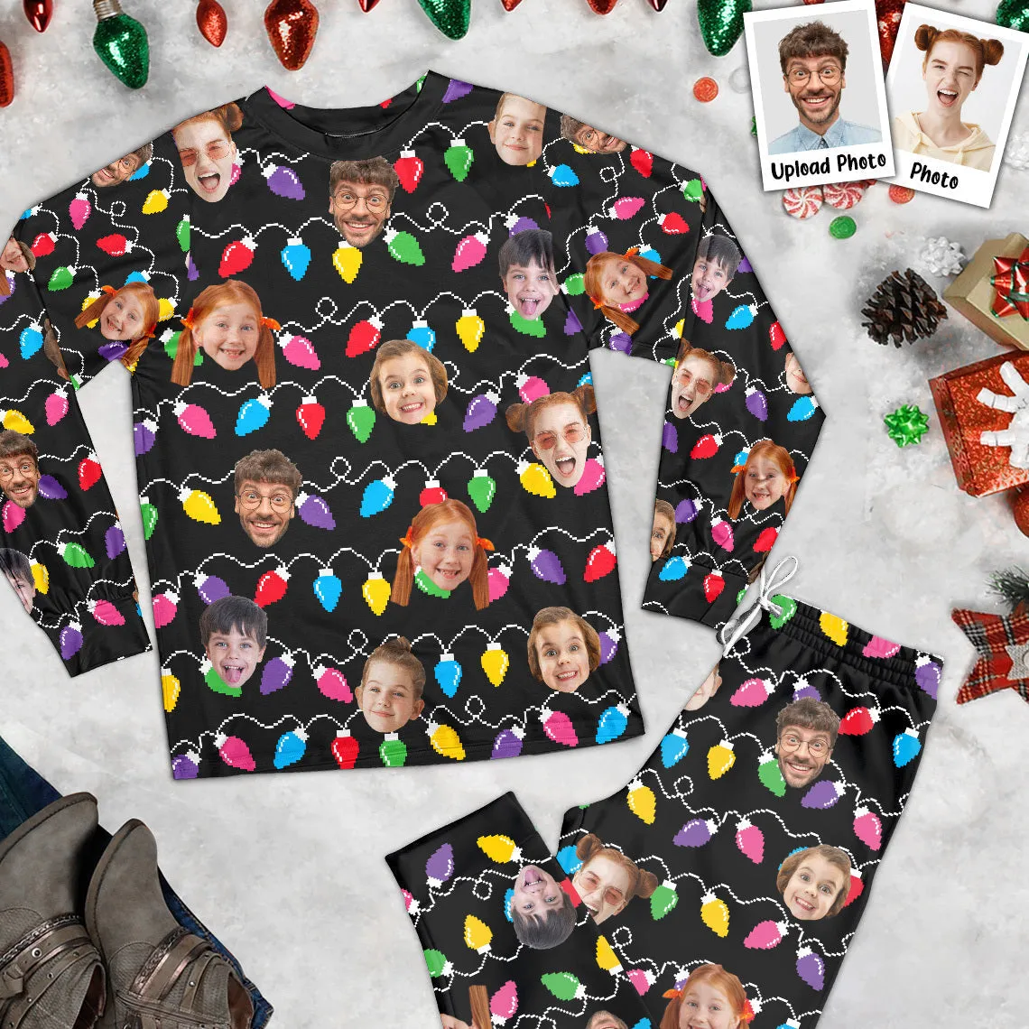 Custom Face Christmas Family Silly Xmas Leds - 11-15 Photos - Personalized Pajamas