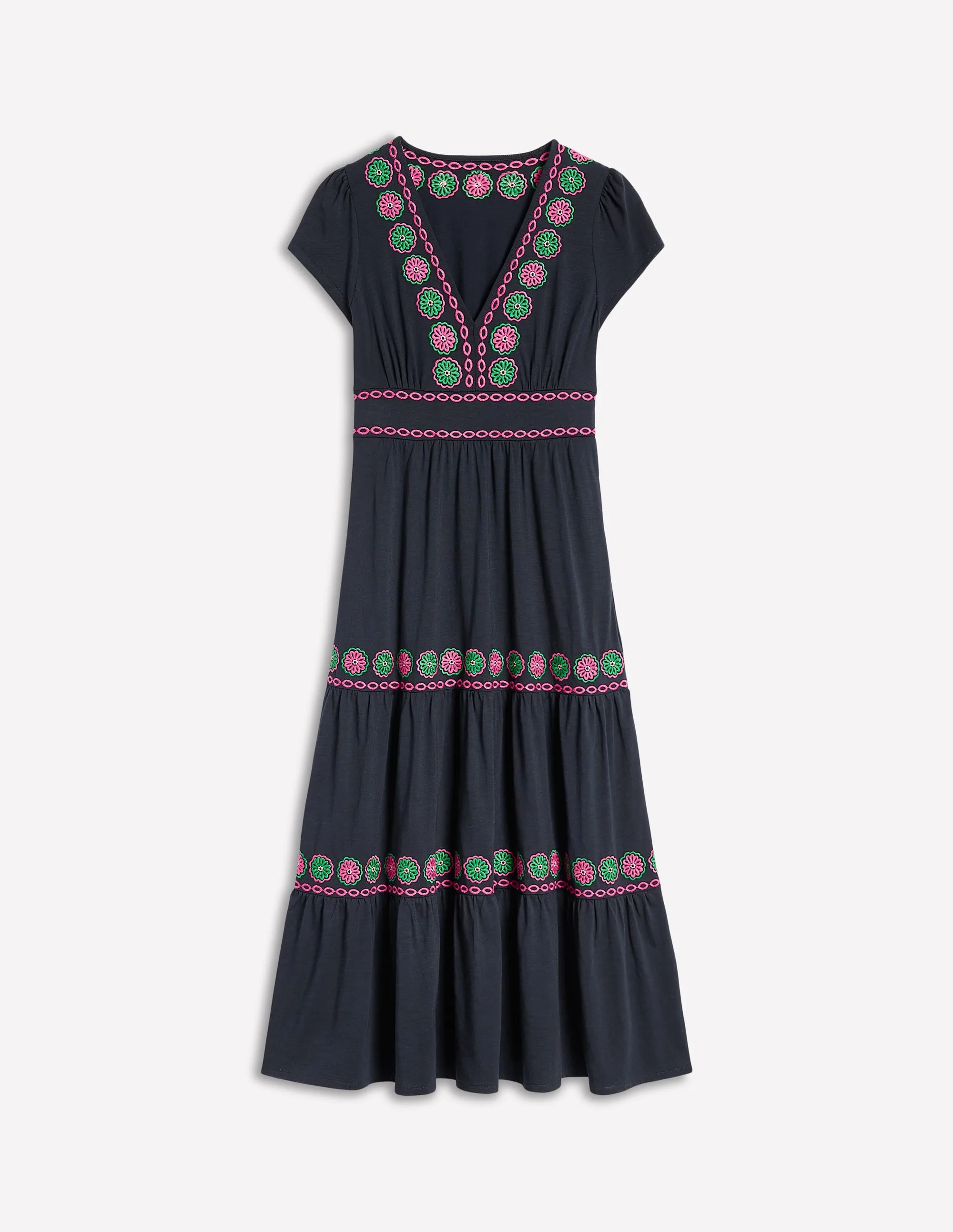 Eloise Embroidered Midi Dress-Navy