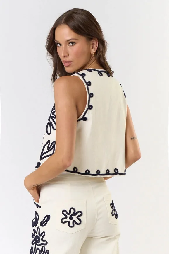 Embroidered Open Front Vest