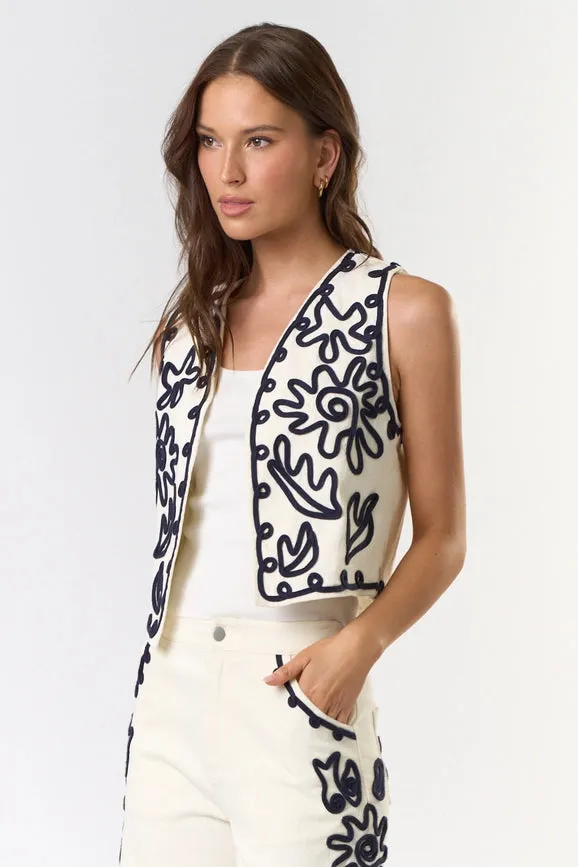 Embroidered Open Front Vest