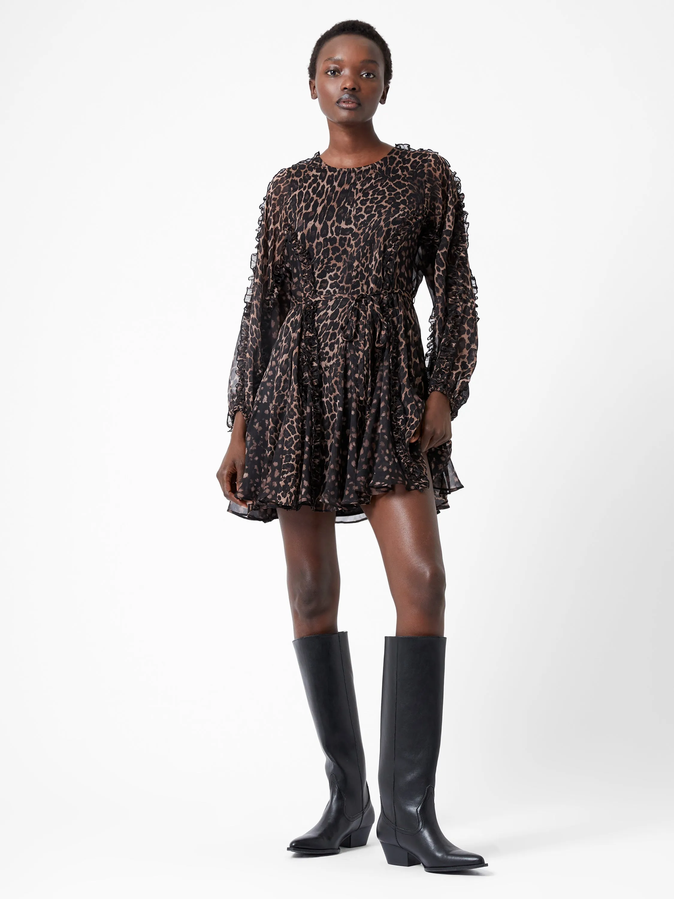 Emina Chiffon Leopard Print Long Sleeve Mini Dress