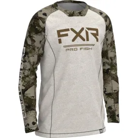 FXR  Bone Heather Army Camo Youth Derby UPF Longsleeve T-Shirt Tee ProFish