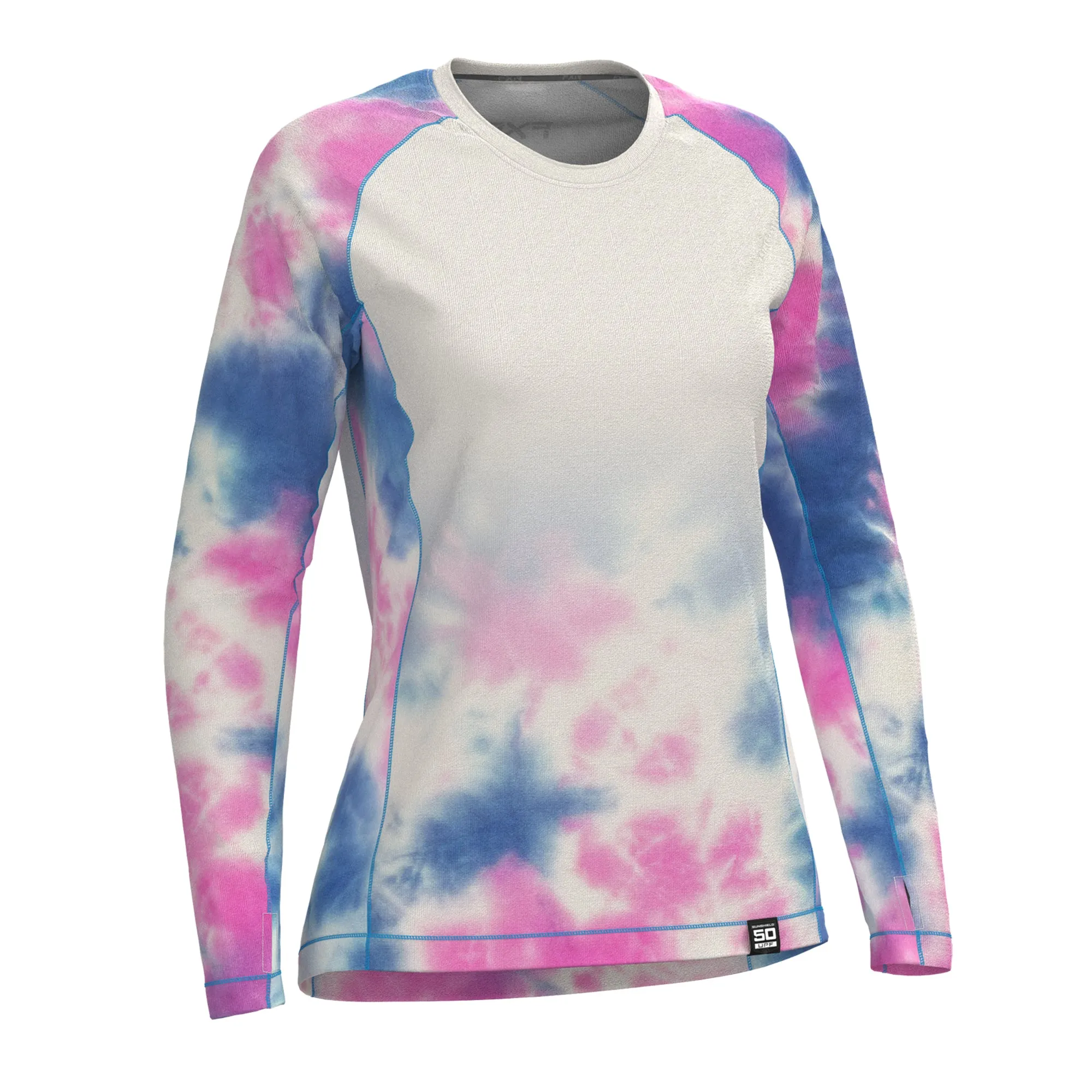 FXR Womens Attack UPF Longsleeve T-Shirt Cream/Pink-Blue Dye White