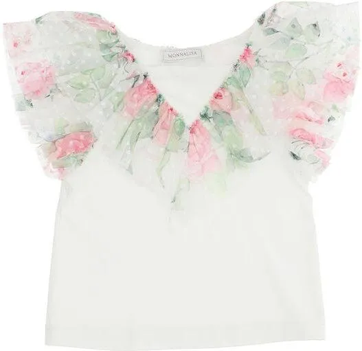 Girls Floral Ruffled Tulle T-Shirt