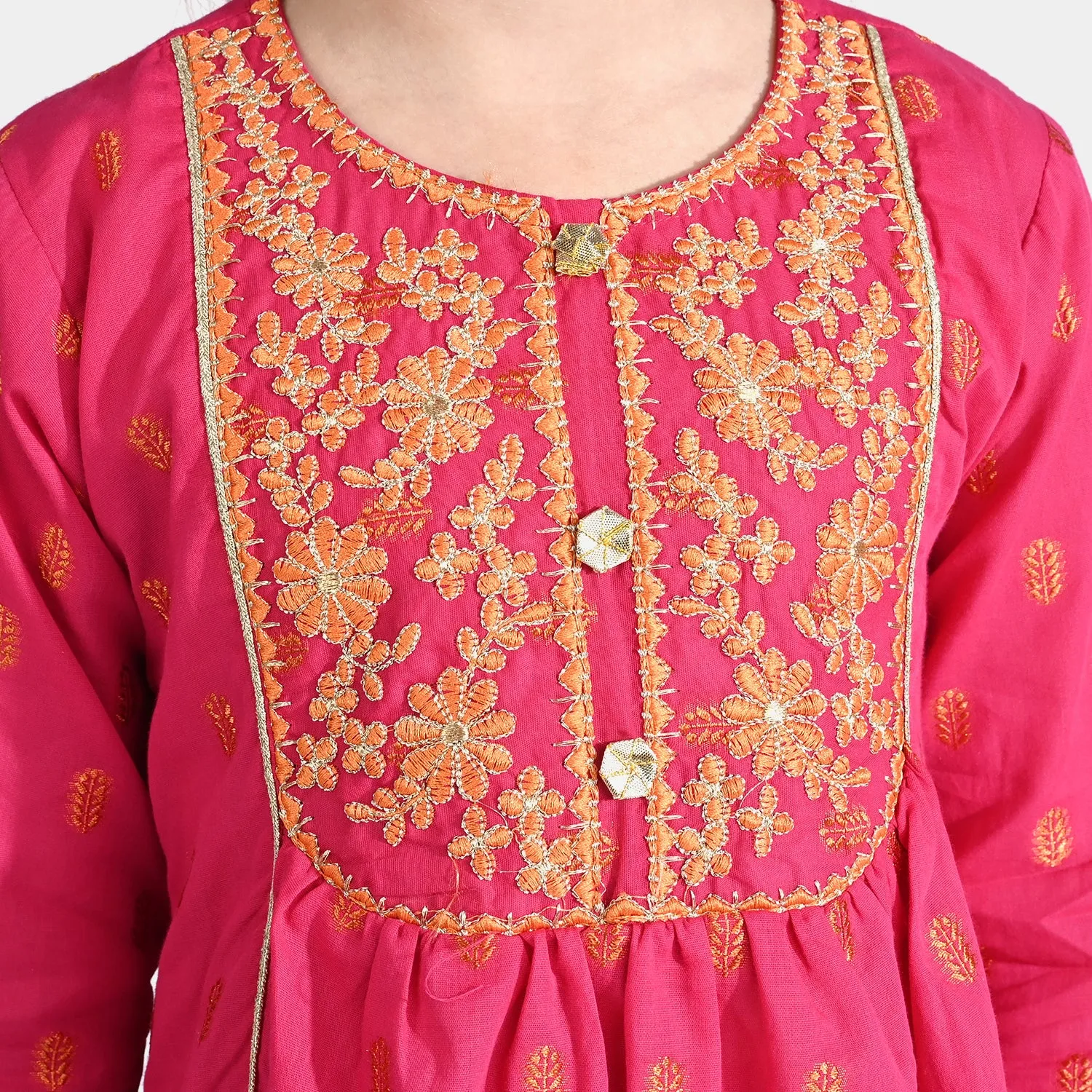 Girls Jacquard Emb 2 Pcs Rumi-Pink