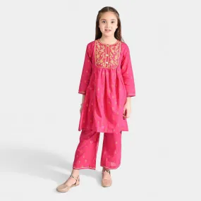 Girls Jacquard Emb 2 Pcs Rumi-Pink