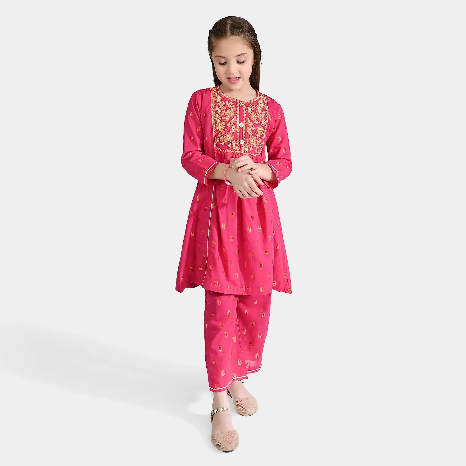 Girls Jacquard Emb 2 Pcs Rumi-Pink