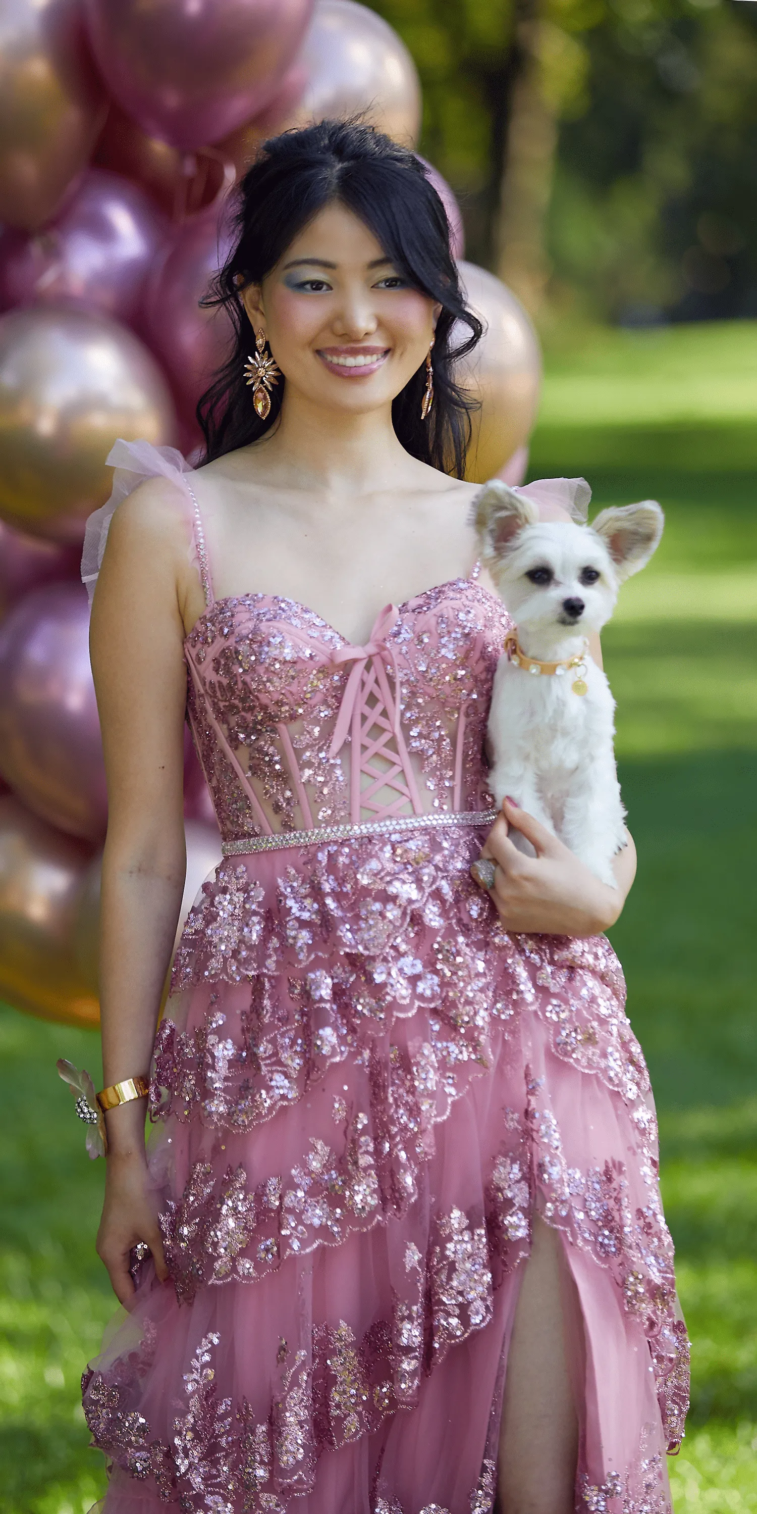 Glitter Mesh Corset Tiered Ballgown with Sequin and Ruffle Detail