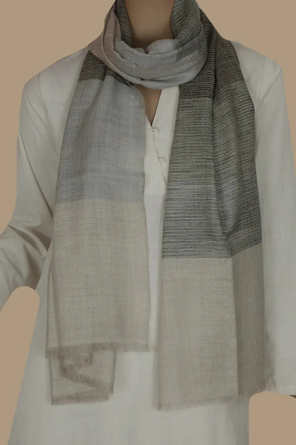 Grey & Pink Striped Pashmina Woolen Stole