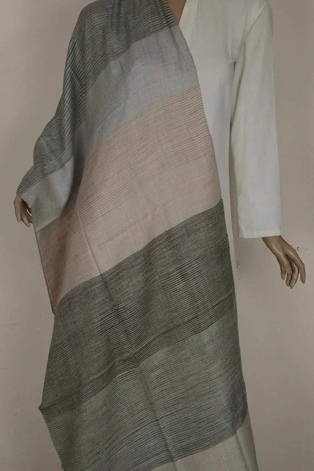 Grey & Pink Striped Pashmina Woolen Stole