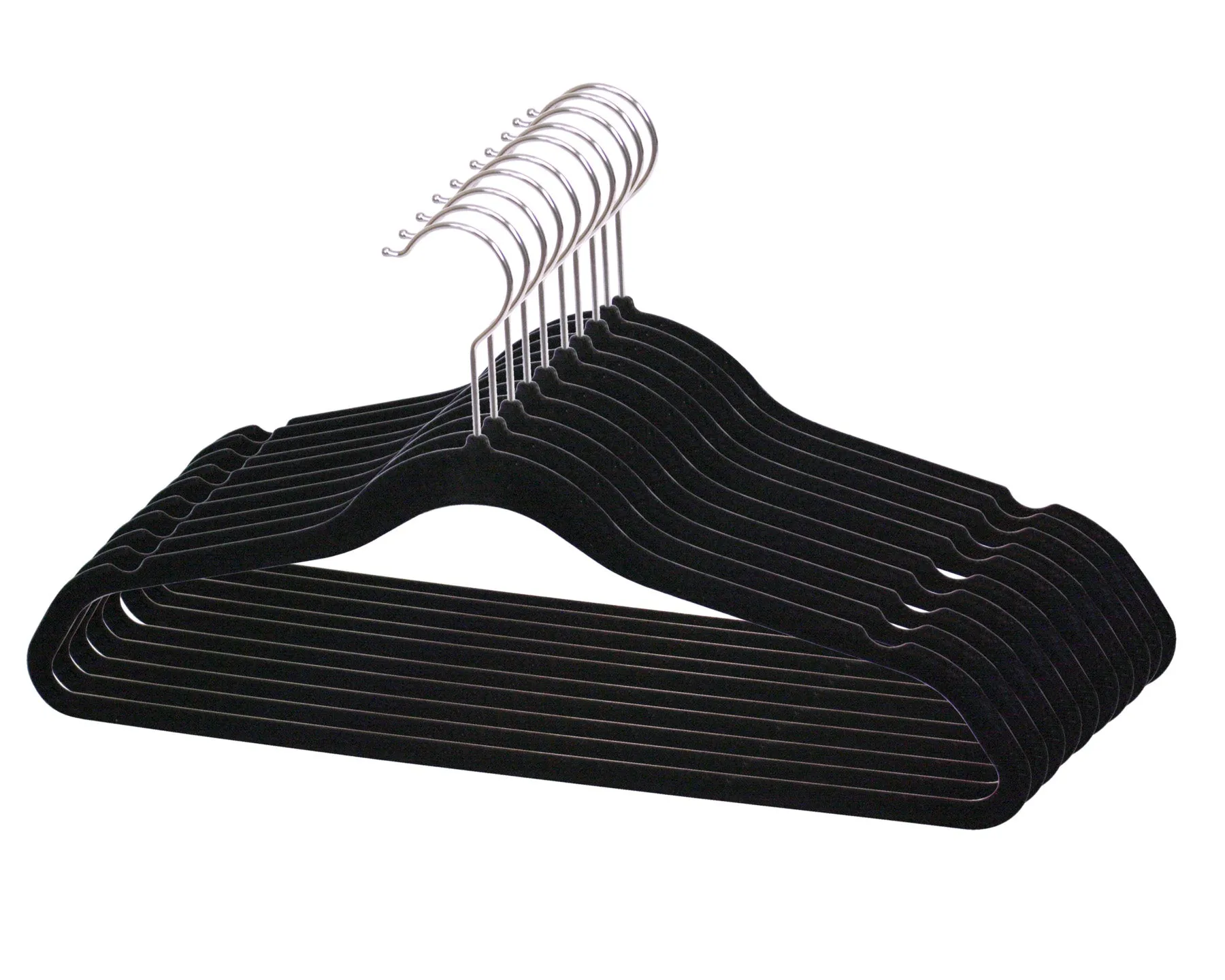 Home Basics 10-Pack Non-Slip Velvet Hangers, Black, 17.8x5x9.5 Inches