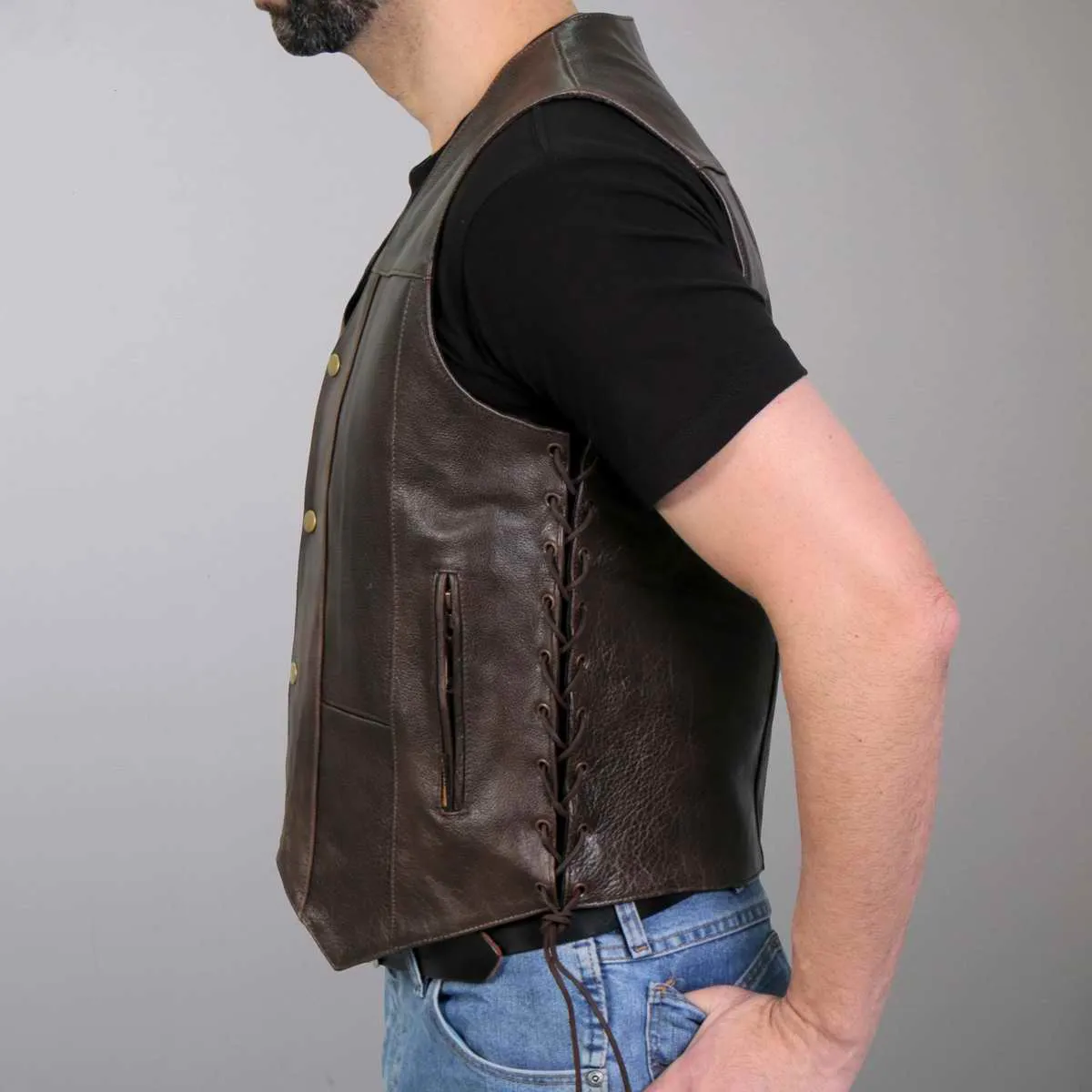 Hot Leathers VSM1040 Men's Retro Brown 'Side Lace' Club Leather Vest