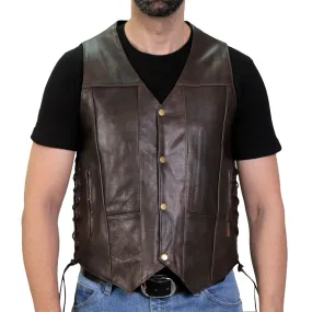 Hot Leathers VSM1040 Men's Retro Brown 'Side Lace' Club Leather Vest