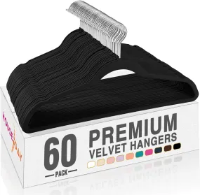 HOUSE DAY 17.5 Inch Silver Hook Velvet Hangers Black 60 Pack