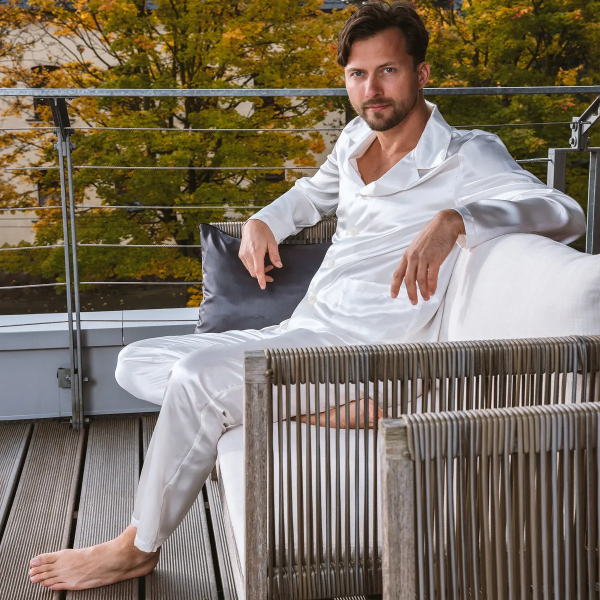 Ivory Pure Mulberry Silk Men's Long Pyjama Set