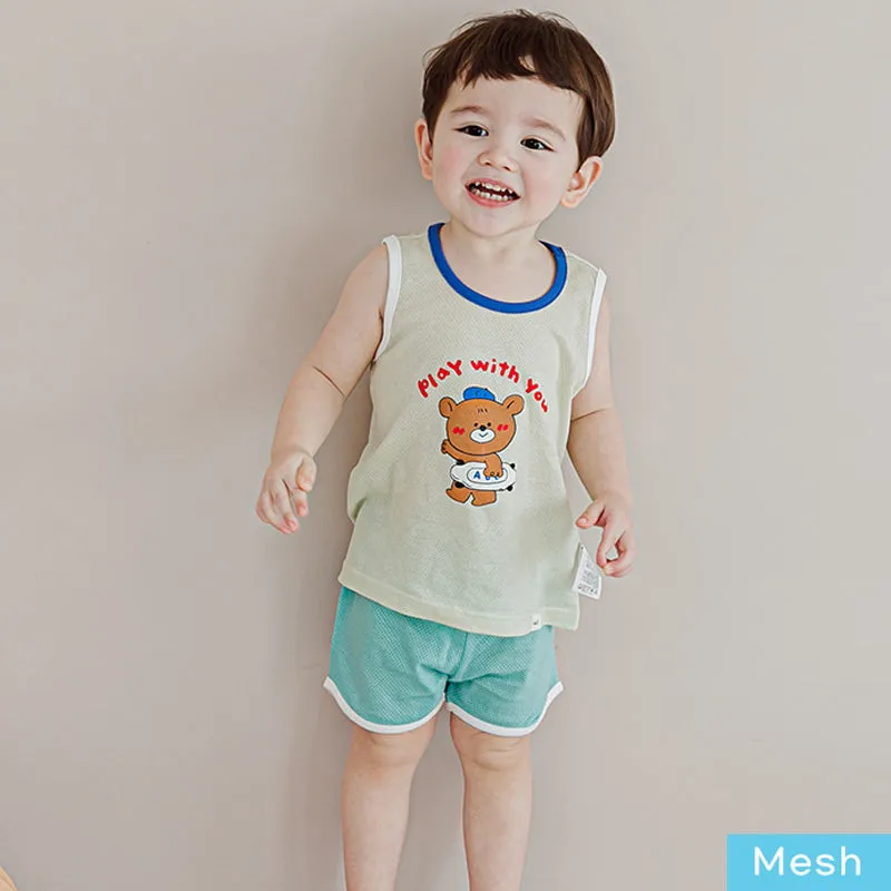 Kids Summer Seeveless Shirt Cotton Cool Mesh Pajamas Set - Bboy