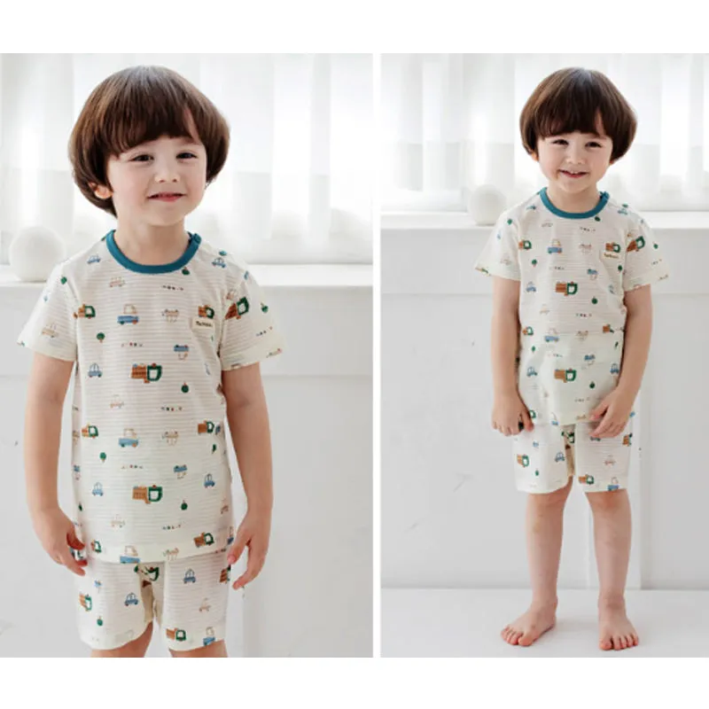 Kids Summer Short Shirt Cotton Cool Mesh Pajamas Set - Cars