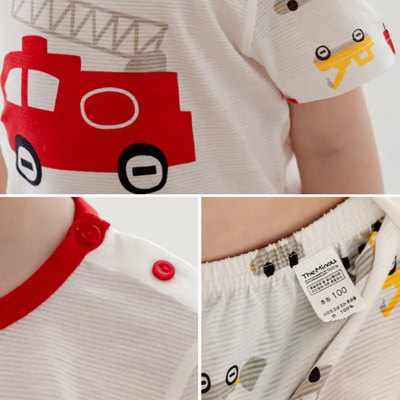 Kids Summer Short Shirt Cotton Cool Mesh Pajamas Set - Fire Truck