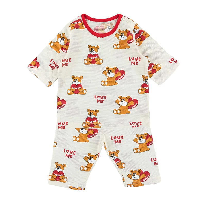 Kids Summer Short Shirt Cotton Cool Mesh Pajamas Set - Love Me Bear