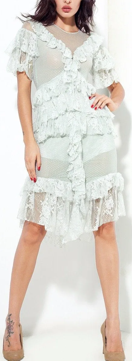 Lace Ruffle Tiered Sheer Dress