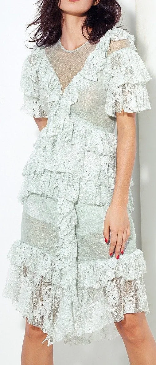 Lace Ruffle Tiered Sheer Dress