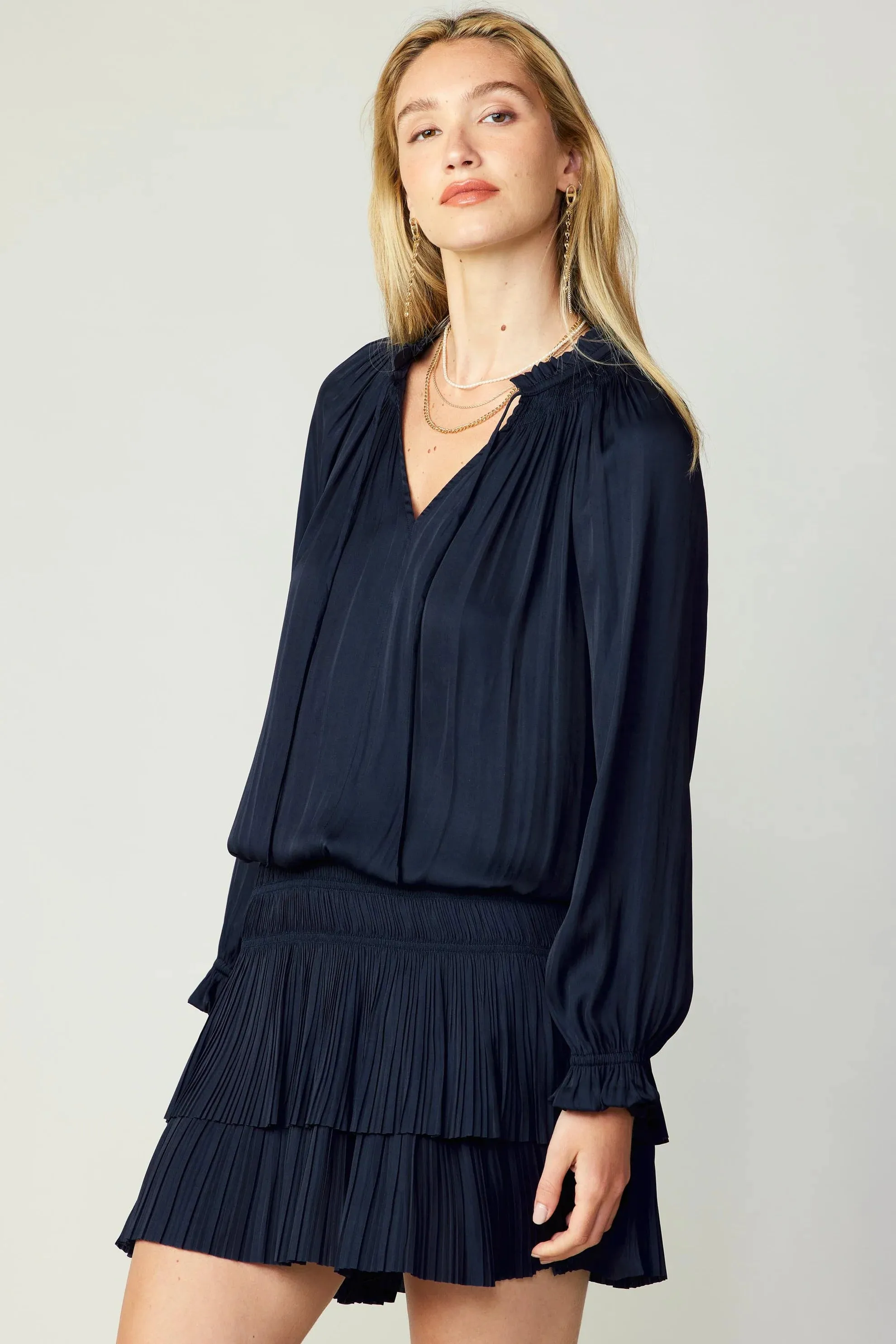 Laurel Pleated Mini Dress-Dark Navy