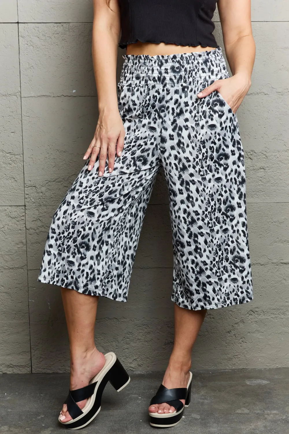 Leopard Luxe Culottes in Grey with Pockets