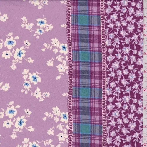 Lilac/Plum Floral Stripe Sanded Crepe Fabric