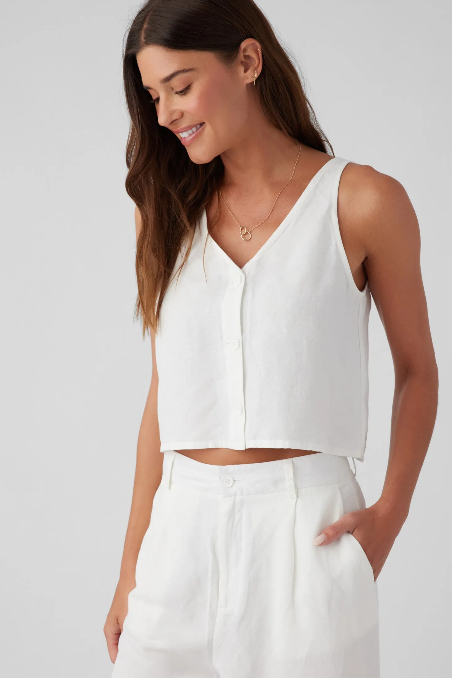 Linen Reversible Button Tank