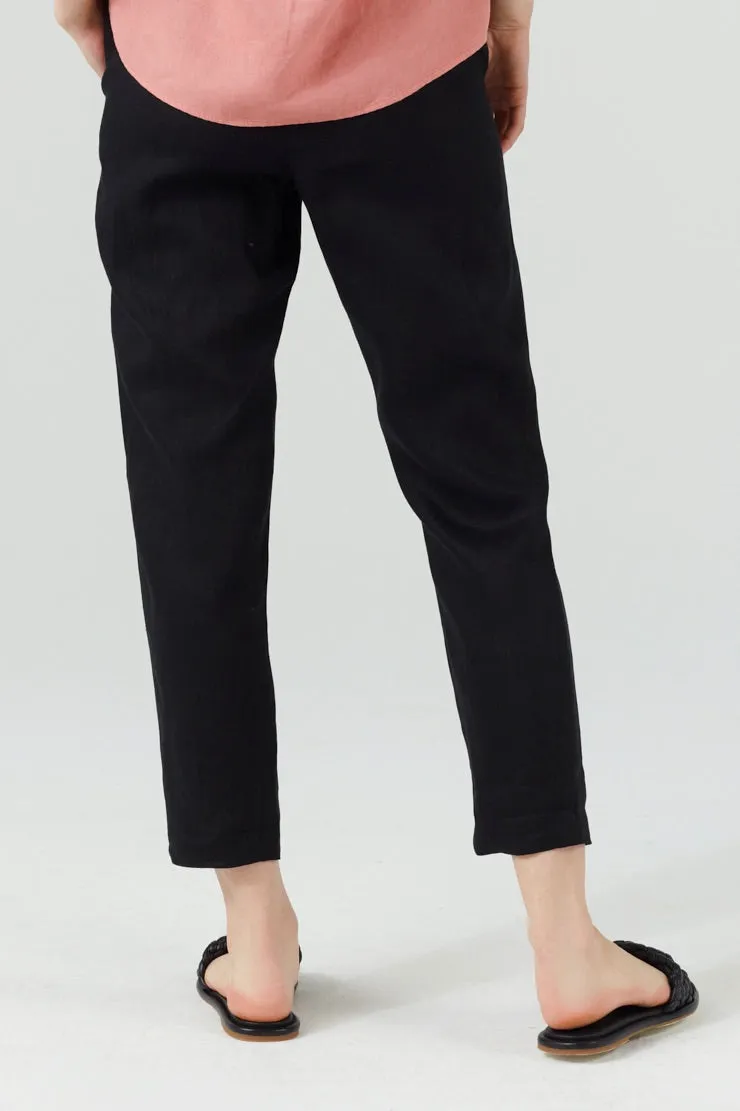 Linen Rich Tapered Ankle Grazer Trousers Black