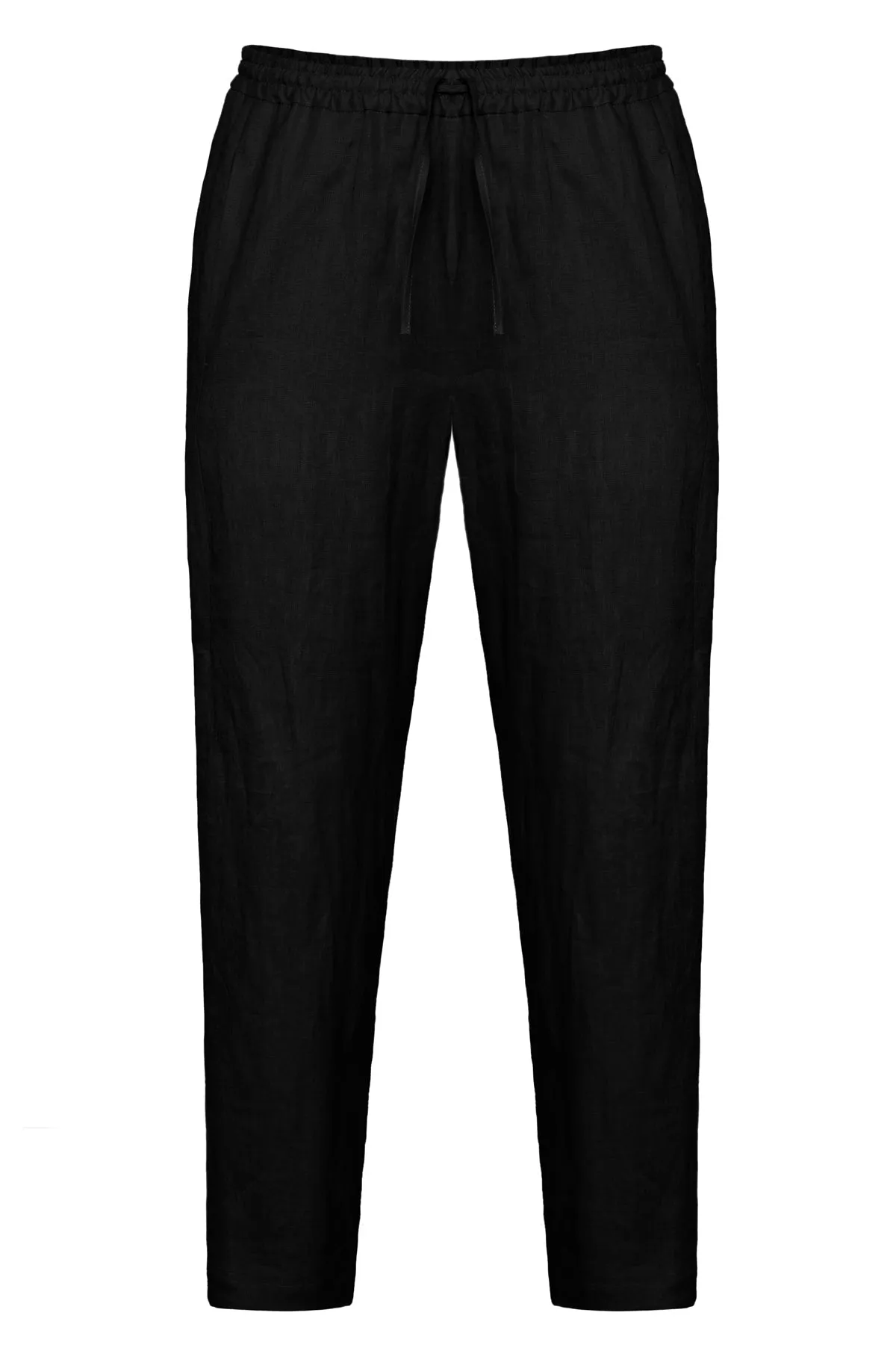 Linen Rich Tapered Ankle Grazer Trousers Black