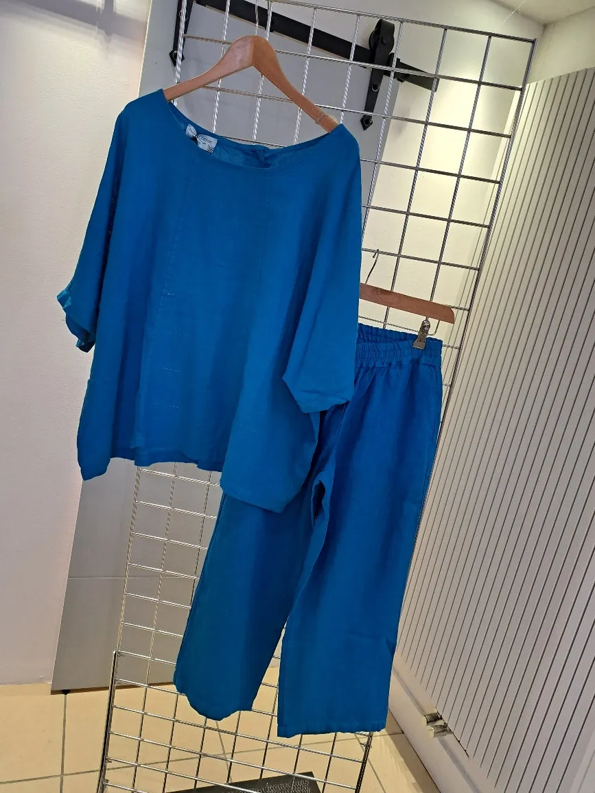 Linen wide leg pants blue