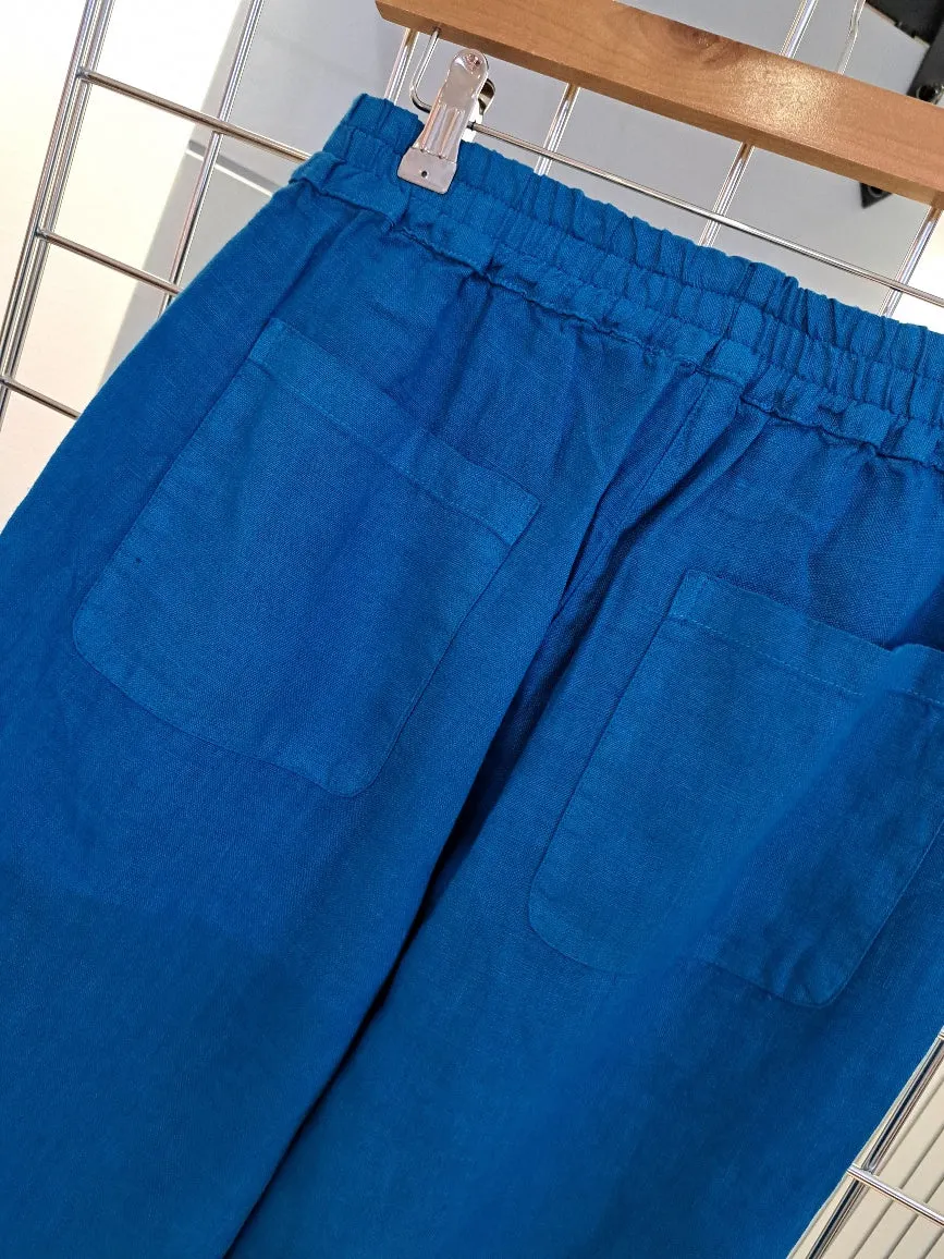 Linen wide leg pants blue