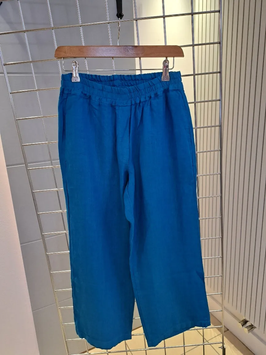 Linen wide leg pants blue