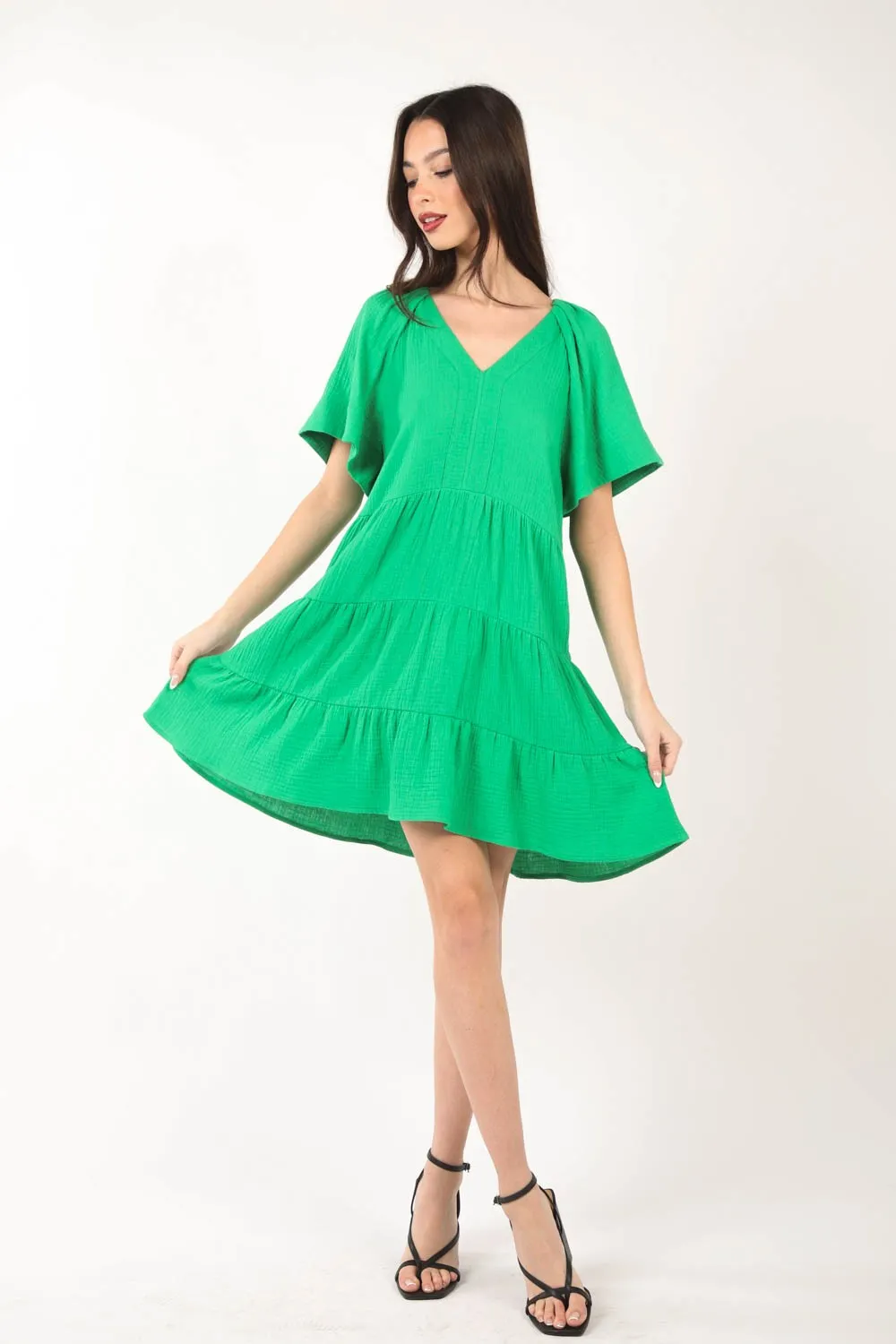 Luna Texture V-Neck Ruffled Tiered Dress