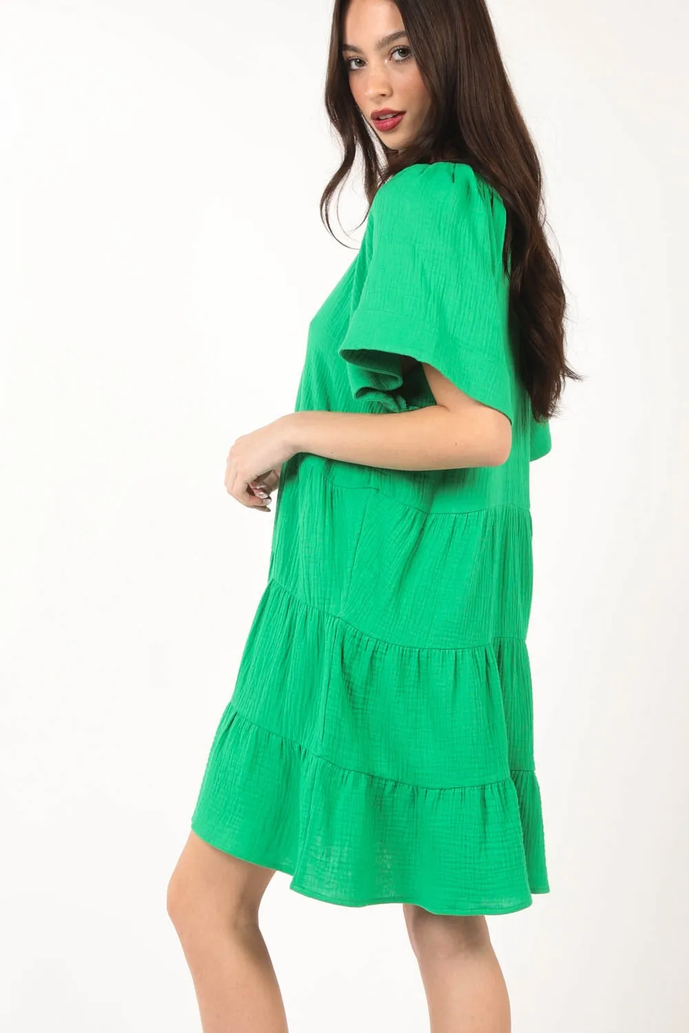 Luna Texture V-Neck Ruffled Tiered Dress