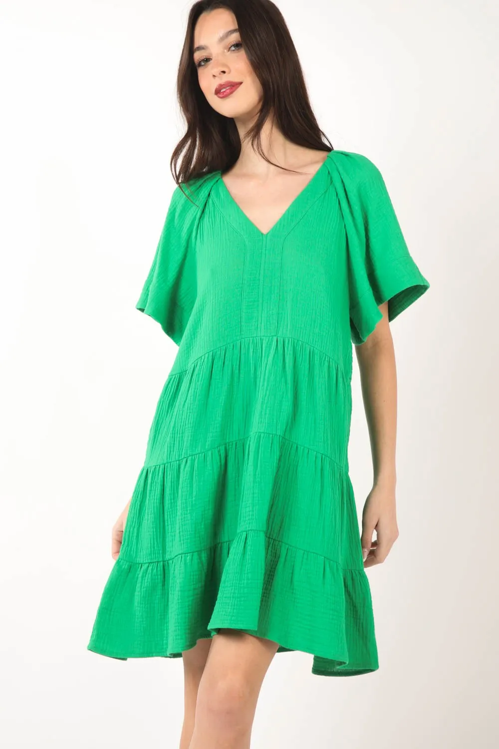 Luna Texture V-Neck Ruffled Tiered Dress