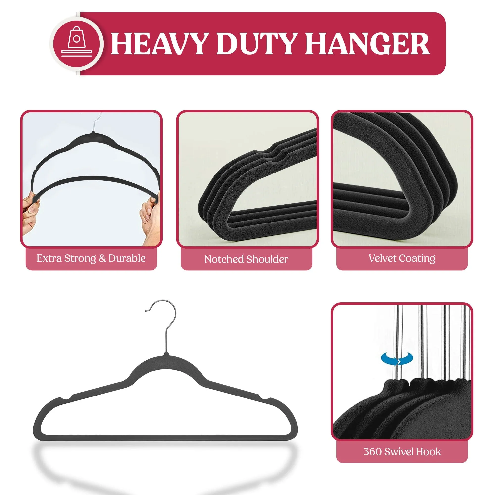 Lux Decor Collection Velvet Hangers Non-Slip Cloth Storage Organizer Space Saving Closet Clothing Hanger Pack