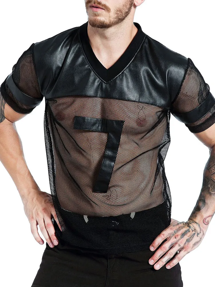 Mens Mesh Pu Shirt T-Shirt