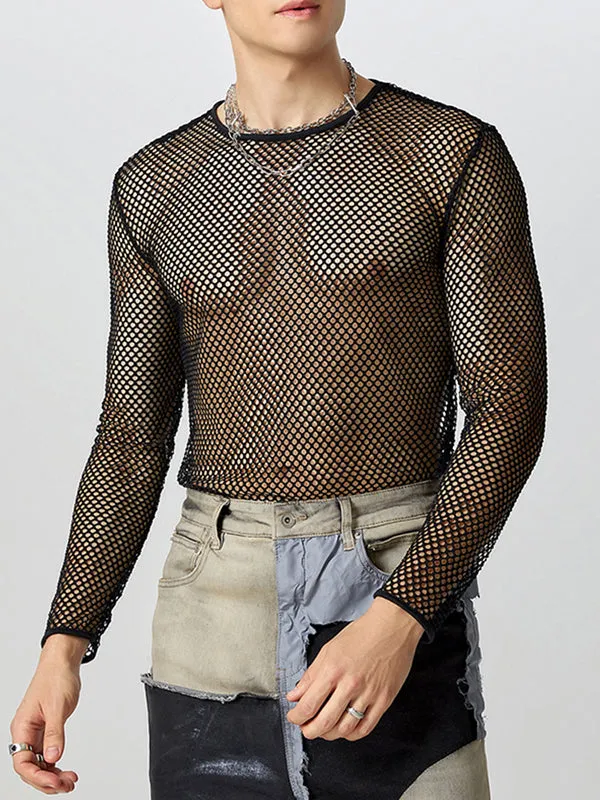 Mens Sexy Mesh Long Sleeve T-Shirts SKUI21473