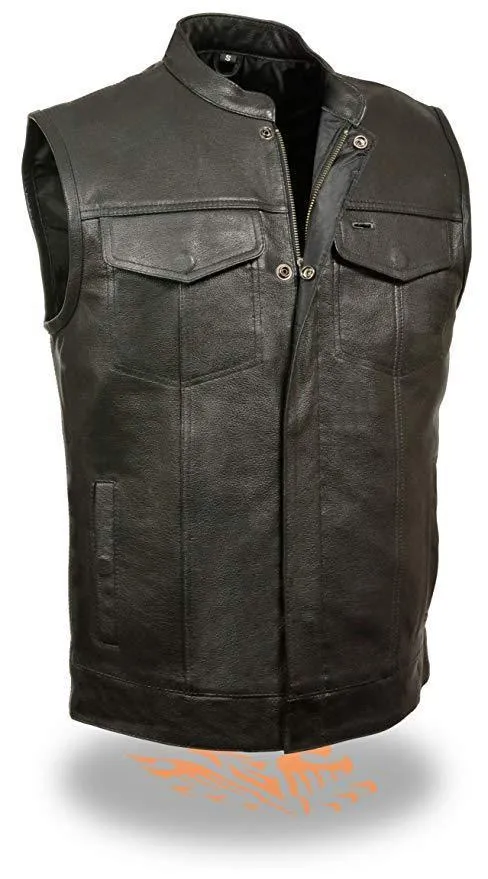 Milwaukee Leather LKM3710 Men's Open Neck Snap and Zip Front Club Style Leather Vest