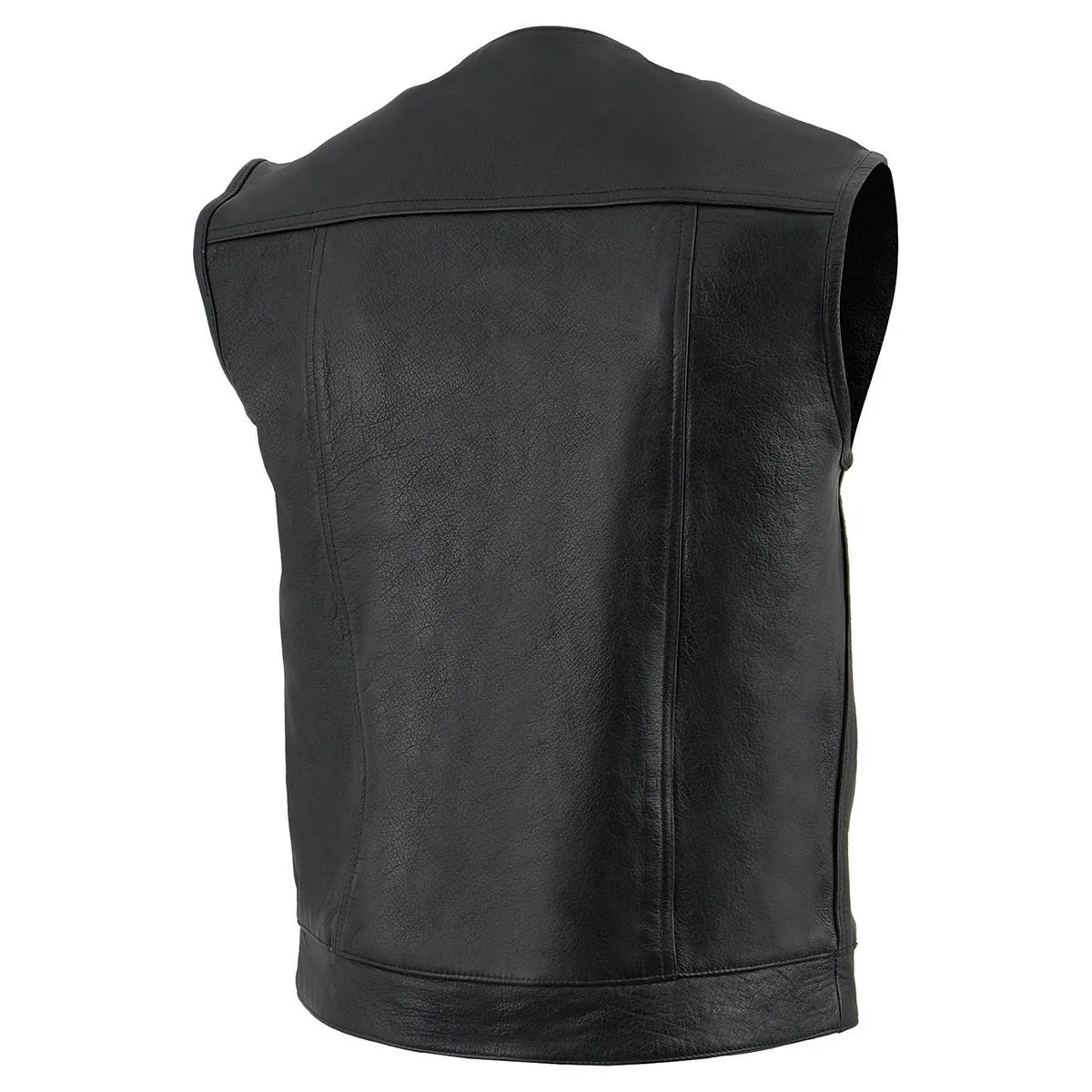 Milwaukee Leather LKM3721 Men's Black Leather Collarless Club Style Motorcycle Rider Vest w/Concealed Snap Closure